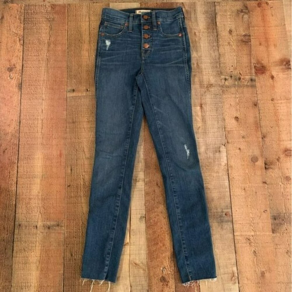 madewell womens size 23 button fly cropped raw hem mom denim skinny jeans